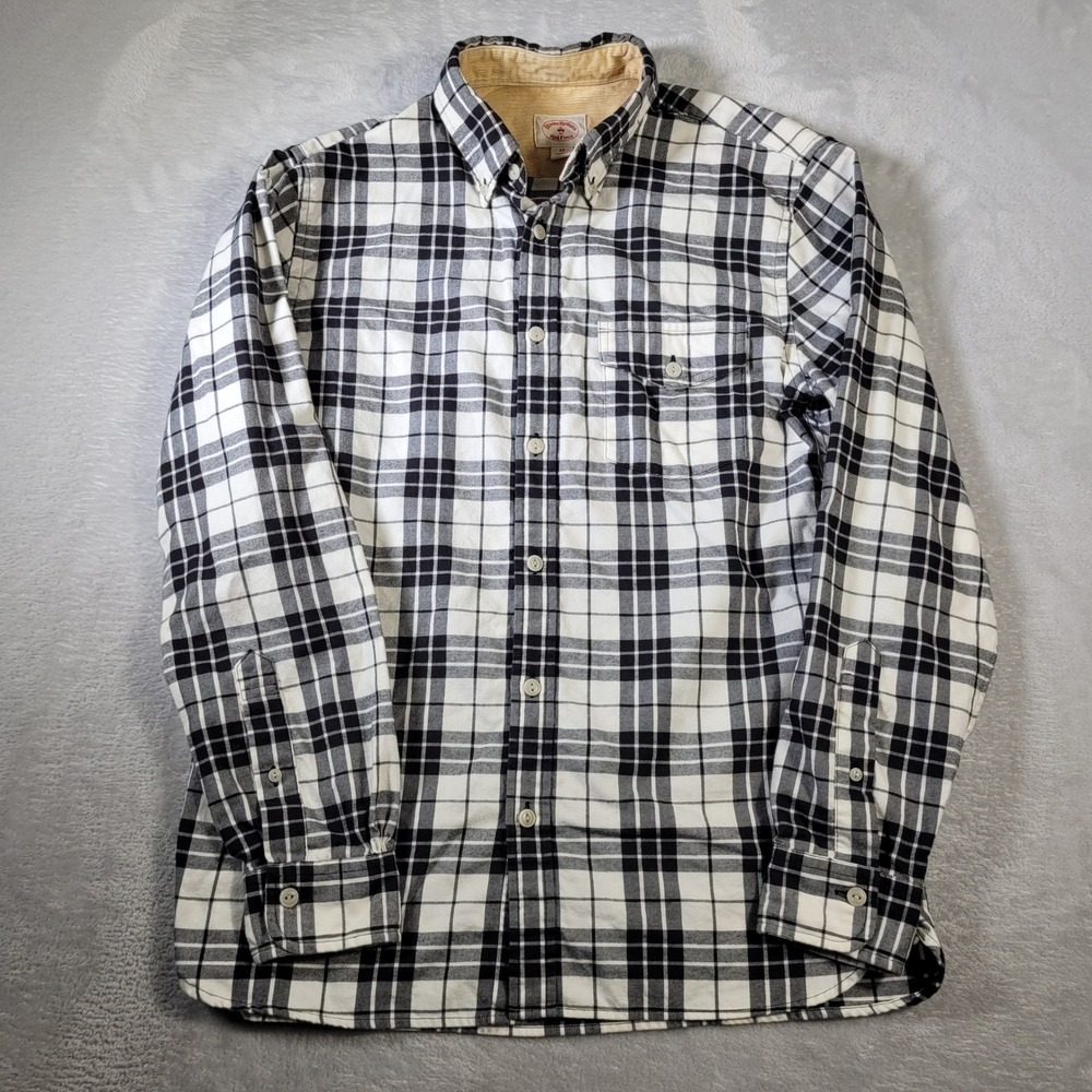 Brooks Brothers Red Fleece Shirt Mens M Black White Plaid Flannel Corduroy Trim